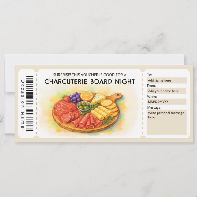 Charcuterie Board Night Gift Certificate Inbjudningar (Framsida)