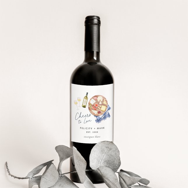 Charcuterie Board Vin & Cheese Cheers to Kärlek Vinflaska Etikett (Skapare uppladdad)