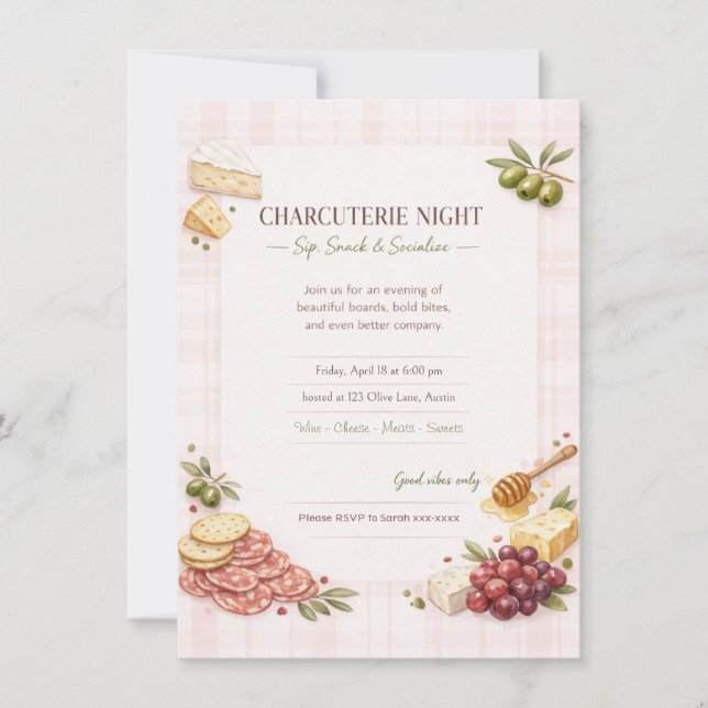 Charcuterie Girl's Night Party Invitation  Inbjudningar (Framsida)