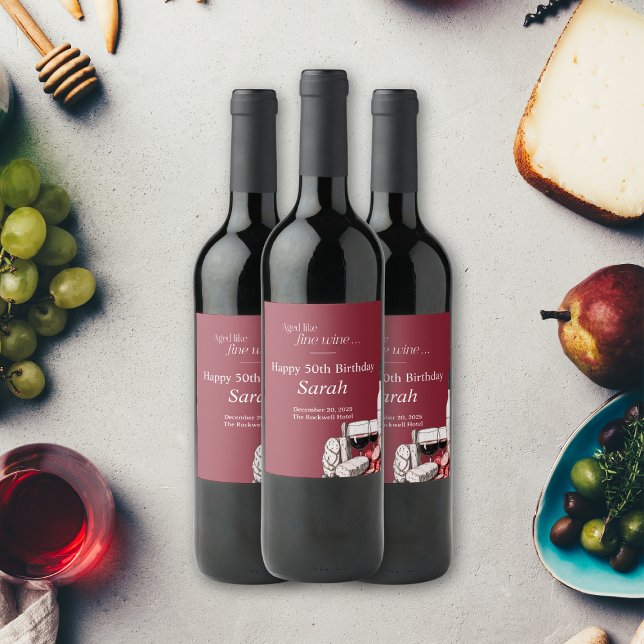 Charcuterie & Vin 50:e Födelsedagsfesten Vinflaska Etikett (Skapare uppladdad)