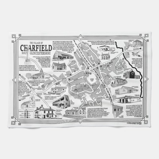 Charfield Village Karta Tea Towel Kökshandduk (Horisontell)