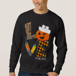 Charge Nurse Halloween Pumpkin Leopard Kärlek Nurs Lång Ärmad Tröja