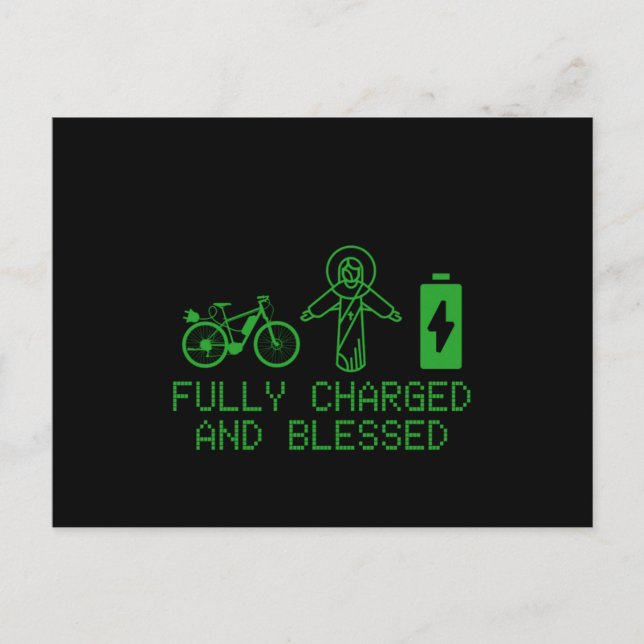 Charged And Blessed EBike Electric Bicycle Biking  Vykort (Framsida)