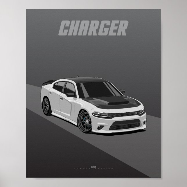 Charger Widebody Muscle Sedan Illustration Poster (Framsidan)