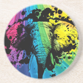 Charging Bull Elephant on Rainbow Underlägg Sandsten