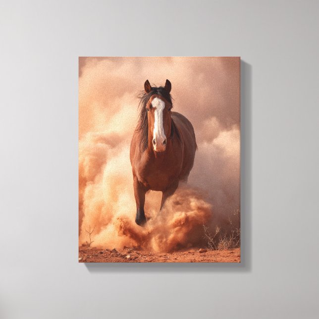 Charging Horse Dust Storm Sunset Art Canvastryck (Framsida)