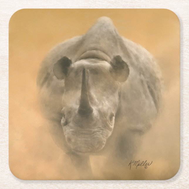 Charging Rhino - Pastels Underlägg Papper Kvadrat (Framsidan)