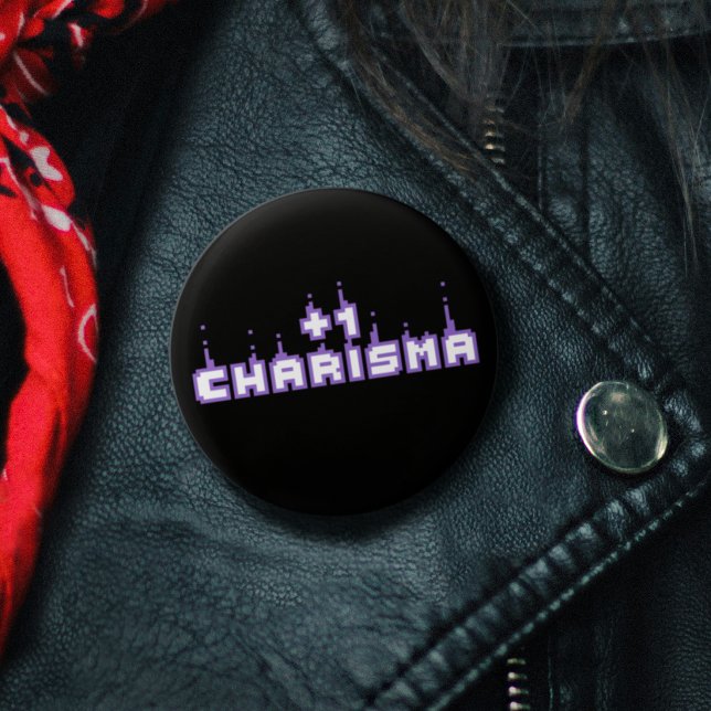 Charisma Stat Gamer Lila Pixel Art Slogan Knapp (Charisma Stat Gamer Purple Pixel Art Slogan Button)