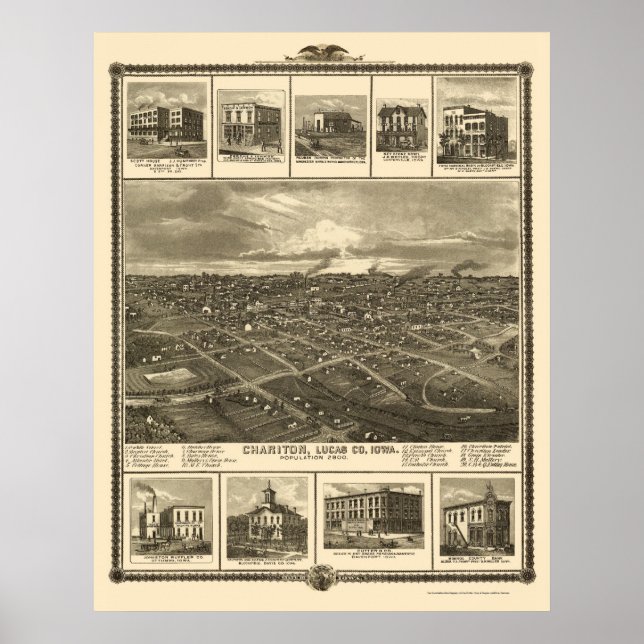 Chariton, IA Panoramic Karta - 1875 Poster (Framsidan)