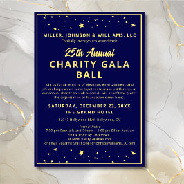 Charity Gala Boll Silent Auction Elegant Blue Guld Inbjudningar