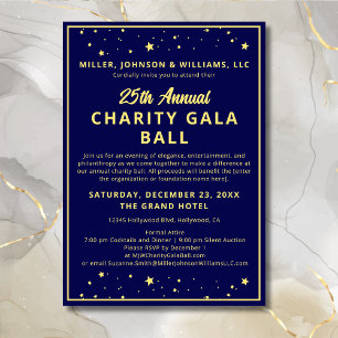 Charity Gala Boll Silent Auction Elegant Blue Guld Inbjudningar