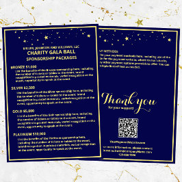 Charity Gala Boll Sponsorship Card Blue Guld Stars Meddelande