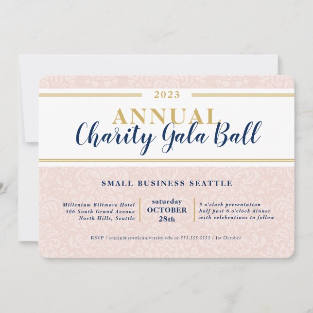 CHARITY GALA elegant BOLL, flotta rosa guld Inbjudningar (Framsida)