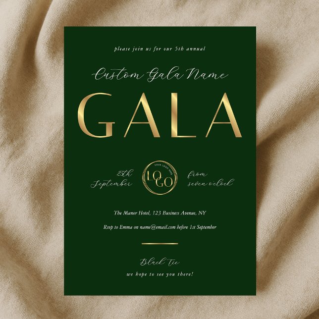 Charity Gala Emerald Green & Gold Logo Business Inbjudningar (Skapare uppladdad)