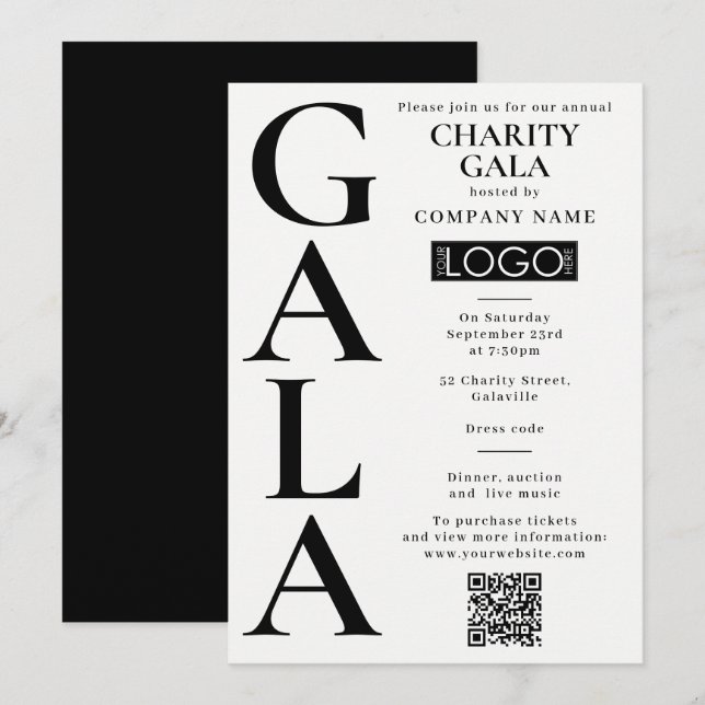 Charity Gala Fundraising Event QR Code Logo Inbjudningar (Fram/baksida)