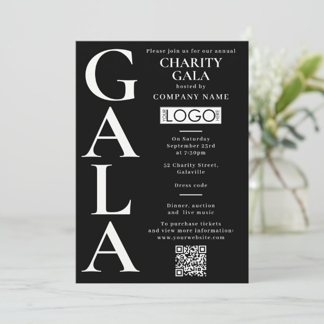 Charity Gala Fundraising Event QR Code Logo Inbjudningar (Stående Fram)