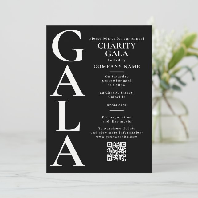Charity Gala Template Fundraising Event QR Code Inbjudningar (Stående Fram)