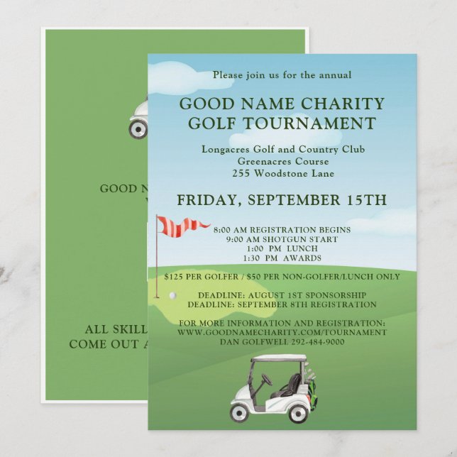 Charity Golf Tournament-inbjudan Inbjudningar (Fram/baksida)