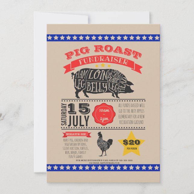 Charity gris roast Fundraiser PTA PTO-födelsedag Inbjudningar (Framsida)