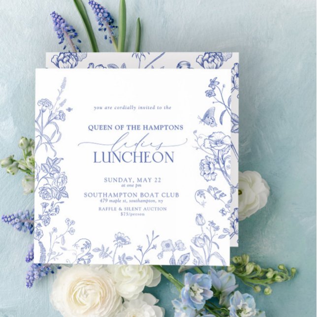 Charity Lunch Fransk Blue & White Victorian Inbjudningar (Easily personlize with your event details.)