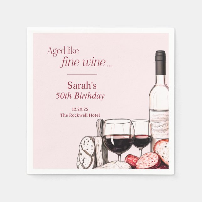 Charkuteri och Vinfest 50-års Födelsedagsrosé Pappersservett (Framsidan)