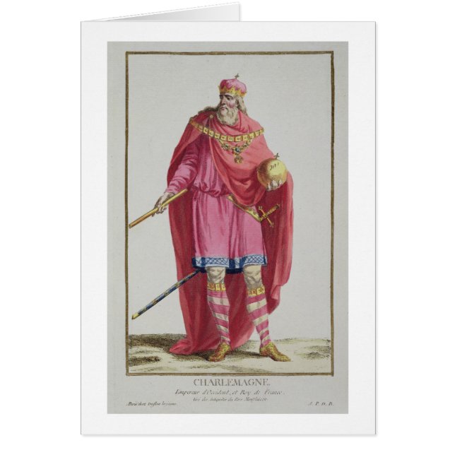 Charlemagne (742-814) från 'Receuil des Estampes, Hälsningskort (Framsidan)