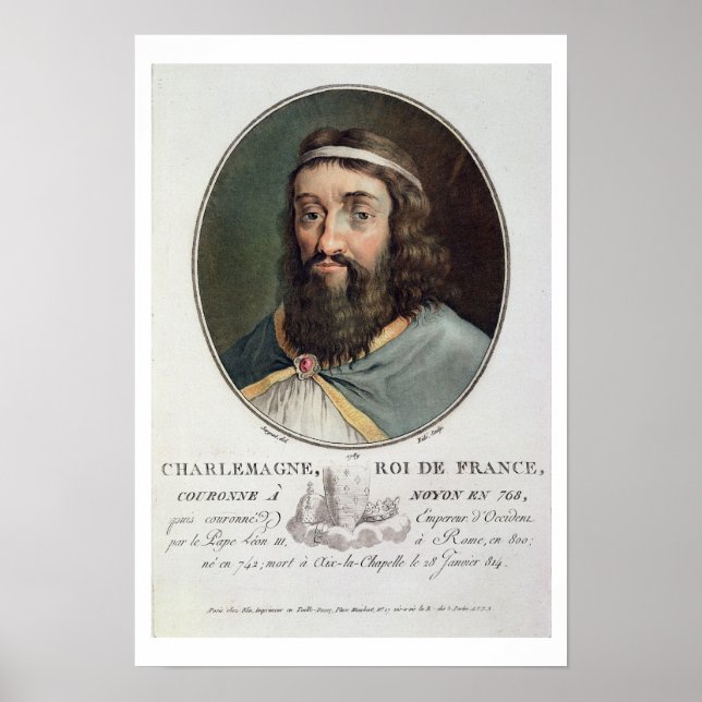 Charlemagne (747-814), Kung av Frankrike, graverat Poster (Framsidan)