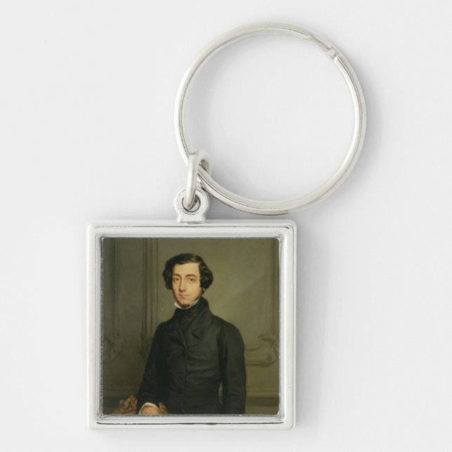 Charles-Alexis-Henri Clerel de Tocqueville 1850 Fyrkantig Silverfärgad Nyckelring (Framsidan)
