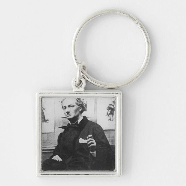 Charles Baudelaire med gravyrer, c.1863 Fyrkantig Silverfärgad Nyckelring (Framsidan)