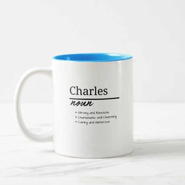 Charles, Boy Personalized Name Definition Två-Tonad Mugg (Vänster)