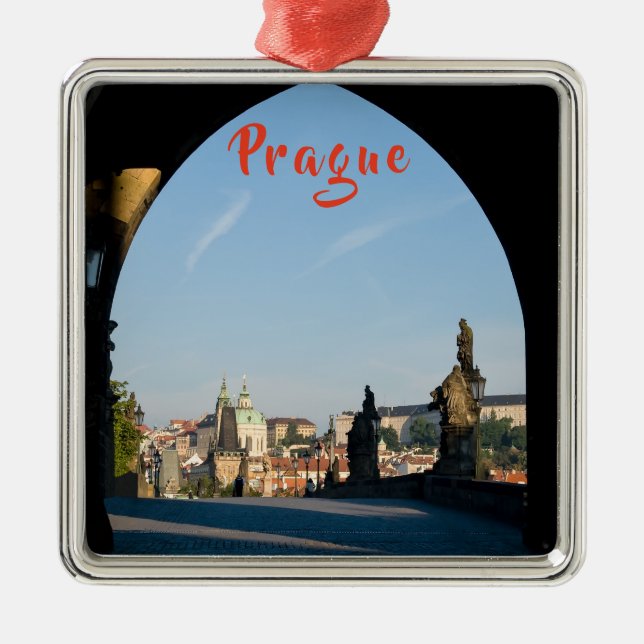 Charles bridge i Prag, Tjeckien Julgransprydnad Metall (Framsidan)