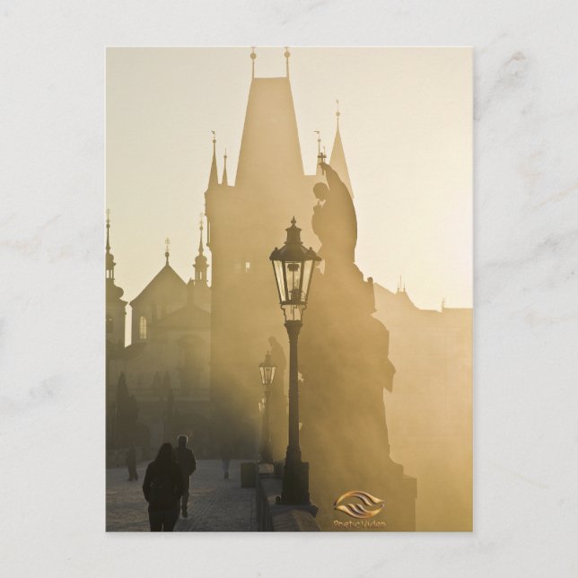 Charles Bridge MorgFog Prag Vykort (Framsida)
