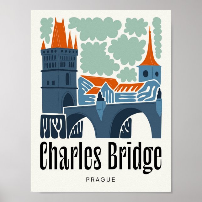 Charles Bridge Prag Czech abstrakt blommigt för re Poster (Framsidan)