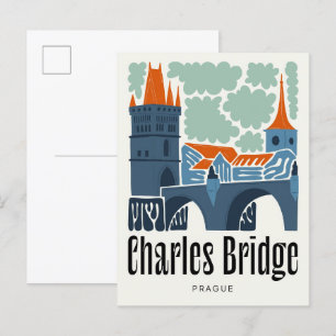 Charles Bridge Prag Czech abstrakt blommigt för re Vykort