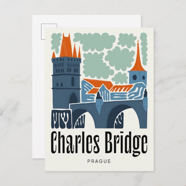 Charles Bridge Prag Czech abstrakt blommigt för re Vykort (Fram/baksida)