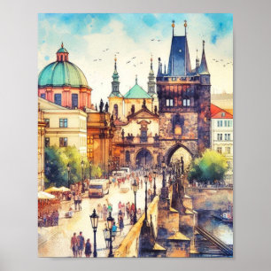 Charles Bridge Prag Czech Republic Watercolor Poster