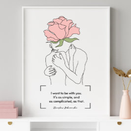 Charles Bukowski Rosa ros Line Art Kärlek citat Poster