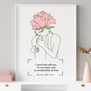 Charles Bukowski Rosa ros Line Art Kärlek citat Poster