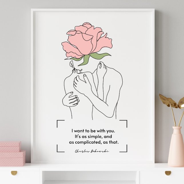 Charles Bukowski Rosa ros Line Art Kärlek citat Poster (Skapare uppladdad)