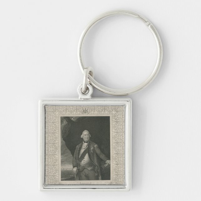 Charles Cornwallis Fyrkantig Silverfärgad Nyckelring (Framsidan)