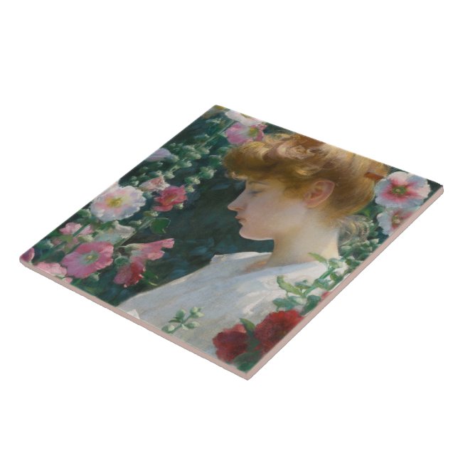 Charles Courtney Curran Hollyhocks och Sunlight Kakelplatta (Sidan)