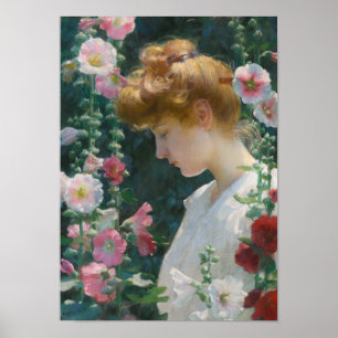 Charles Courtney Curran Hollyhocks och Sunlight Poster