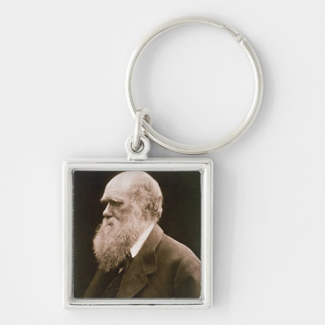 Charles Darwin (1809-82) (fotoet) Fyrkantig Silverfärgad Nyckelring (Framsidan)