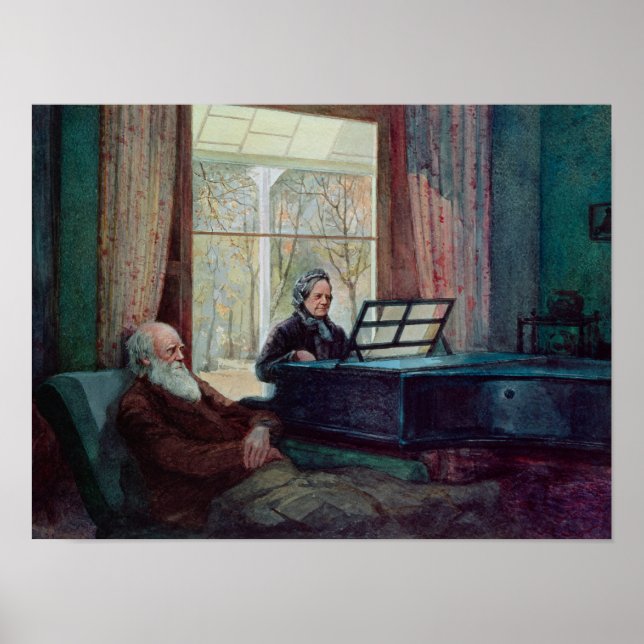Charles Darwin och hans fru på Piano Poster (Framsidan)