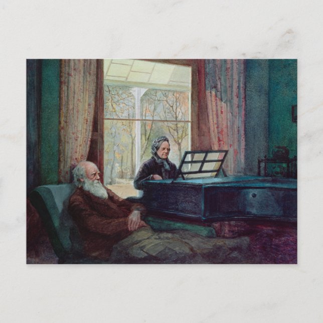 Charles Darwin och hans fru på Piano Vykort (Framsida)