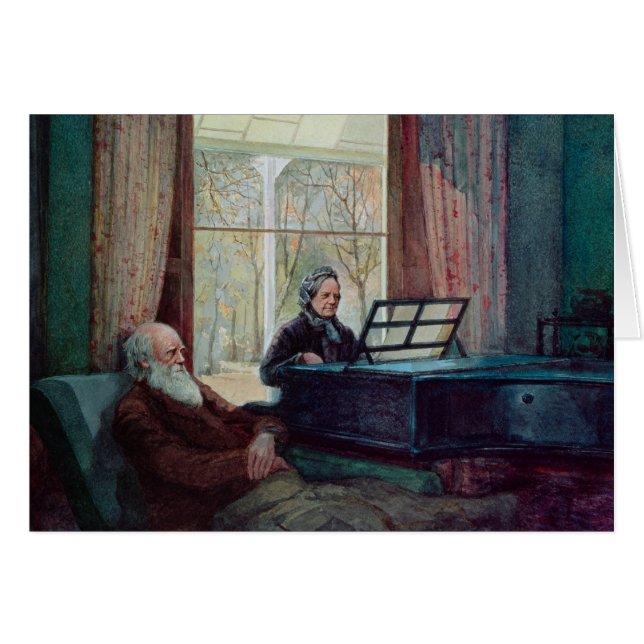 Charles Darwin och hans fru på pianot Hälsningskort (Framsidan Horizontal)