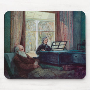 Charles Darwin och hans fru på pianot Musmatta