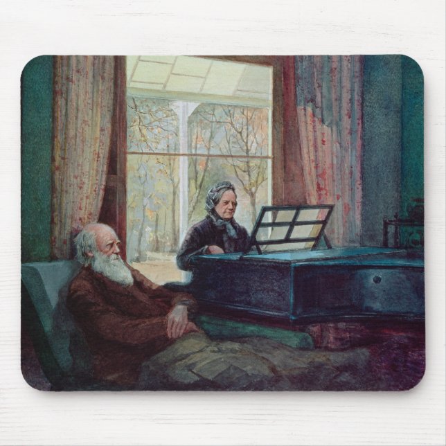 Charles Darwin och hans fru på pianot Musmatta (Framsidan)
