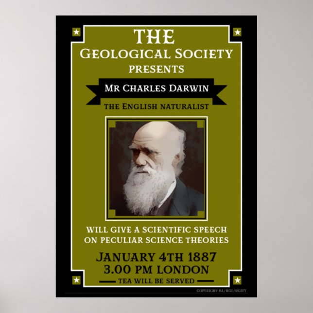 Charles Darwin Vintage Repro Retro Wall Art Poster (Framsidan)