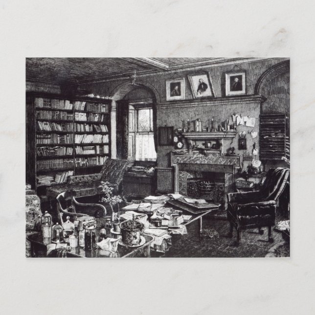 Charles Darwin's study at Down House, 1882 Vykort (Framsida)
